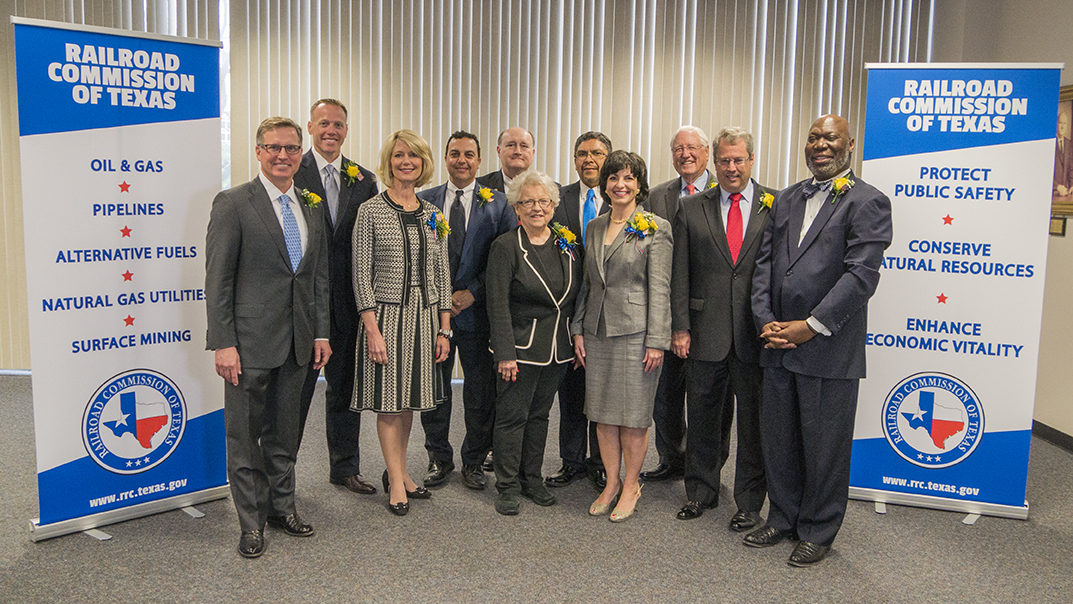 Current and former Railroad Commissioners at today's Railroad Commission of Texas 125th birthday celebration.